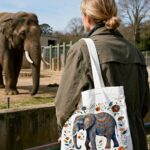ANATTASOUL Animal Canvas Tote Bag Elephant with Mandala Pattern Reusable Cotton Bag for Women, Durable Cloth Shoulder Bags with Zipper Pockets for Shopping, Vacation, Work, Gym