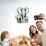 Maoerzai Elephant Family Metal Wall Art, Geometric Elephants Metal Sign, Modern African Metal Wall Decor for Living Room & Home. (Black – Elephant Sign-3, 12 x 14 inch)