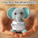 XKDOUS Positive Crochet Elephant, Inspirational Birthday Elephant Gifts for Women Men, Funny Handmade Emotional Decor for Friends Sister, Encouragement Graduation Self Care Gift, Valentines Day Gifts