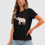 Anbech Womens Graphic Tees Elephant Flowers Pattern Shirts Cute Printed Tops Funny Animal Print Summer T-Shirt