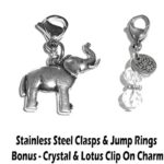 Hidden Hollow Beads Clip On Charm, Bag, Purse, Handbag, Message, Keychain, Zipper Pull, Bracelets, Necklaces, Jewelry (Elephant)