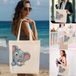 Elephant Decor Canvas Tote Bag, Elephant Gifts for Women Girl Teen Friend Sister Bestie Friendship Graduation Birthday Reusable Shoulder Tote Bag for Grocery Shopping Travel Gym, with Inner Pocket