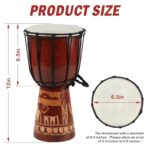GOGHOST Wood Djembe Drum, 6.5” x 12” Carved Red Elephant Mahogany African Drums with Goatskin Drumhead, West African Styled Professional Djembe Hand Drum Musical Instruments for Adults Beginners