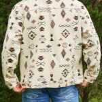 Bindefon Aztec Print Jean Jacket Men Trucker Unlined Coats Button Down Collar Tops Fall Outfits White Elephant Gifts(Brown,M)