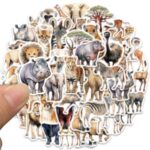 Cool Wild Animals Stickers for Scrapbook, 50PCS Cute African Animal Waterproof Vinyl Stickers for Water Bottles Laptop Journal, Lion Fox Elephant Leopard Hippo Decals, Party Supplies