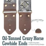 BOONSPARK Guitar Strap – Crazy Horse Cowhide Ends,Safe Durable,2in,Soft Adjustable Guitar Straps for Acoustic&Electric Guitars,Bass,Ukulele,Guitarists Gift Set,Elephant Motif