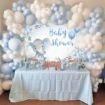 Ayayiya Elephant Baby Shower Backdrop Blue Flower It’s A Boy Elephant Baby Shower Party Decorations Photography Background Little Peanut Cake Table Banner Photoshoot Supplies 7x5ft
