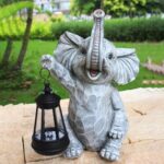 Yewanye Garden Statues Elephant Solar Figurine Decor Outdoor Waterproof Lights, Yard Decorations, Garden Decor Unique Birthday Housewarming Gifts for Mom (Elephant 2)