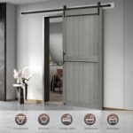 S&Z TOPHAND® 24in x 84in MDF Elephant Gray Double Barn Door with 8FT Sliding Door Hardware Kit, Solid Barn Door Slab Covered with Water-Proof PVC Surface, Simple Assembly is Required