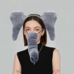 CBLUO 4 Pcs Halloween Elephant Ears Headband Nose Bow Tie Tail Gray Elephant Hair Hoops Bands Bowtie Animal Headpiece Hairband Women Holiday Festival Parade Cosplay Dress Up Birthday Party Accessories