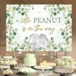 Wonmelody Elephant Baby Shower Decor Sage Green 5 * 3 ft A Little Peanut is On the Way Backdrop Banner Greenery Elephant Backdrop Little Peanut Baby Shower Supplies for Green Jungle Gender Reveal