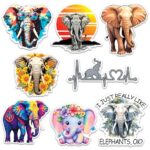 Elephant Sticker 8 Pcs (Large Size) Vinyl Stickers Laptop Waterproof Decal for Car Bumper Water Bottle Notebook Luggage Window Party Birthday Decorations – Size 4 Inches