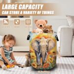 Watercolor Elephant Sunflower Laundry Basket, Foldable Wild Animals Laundry Hamper Tote Bag Dirty Clothes Storage Bucket Organizer for Bathroom/Laundry/Bedroom 15.7″x19.6″